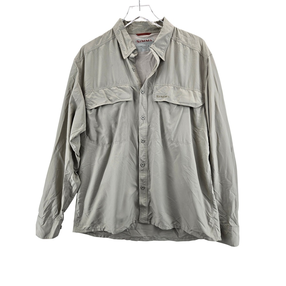 Simms Mens Long Sleeve Fishing Shirt Tan Khaki Mens L Ventilated Back Gorpcore